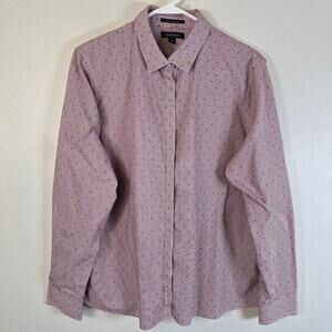 Lands End Shirt Women's 16 Red White Stripe Swiss Dot Cotton Classic Work Casual